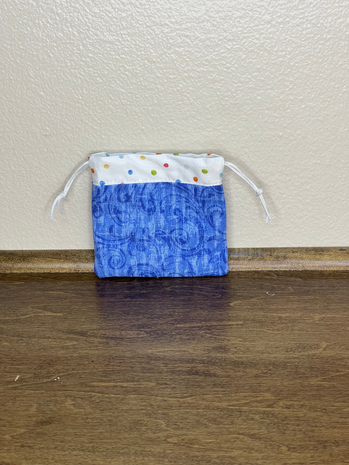 Drawstring Flat Bag - Blue with Polka Dots