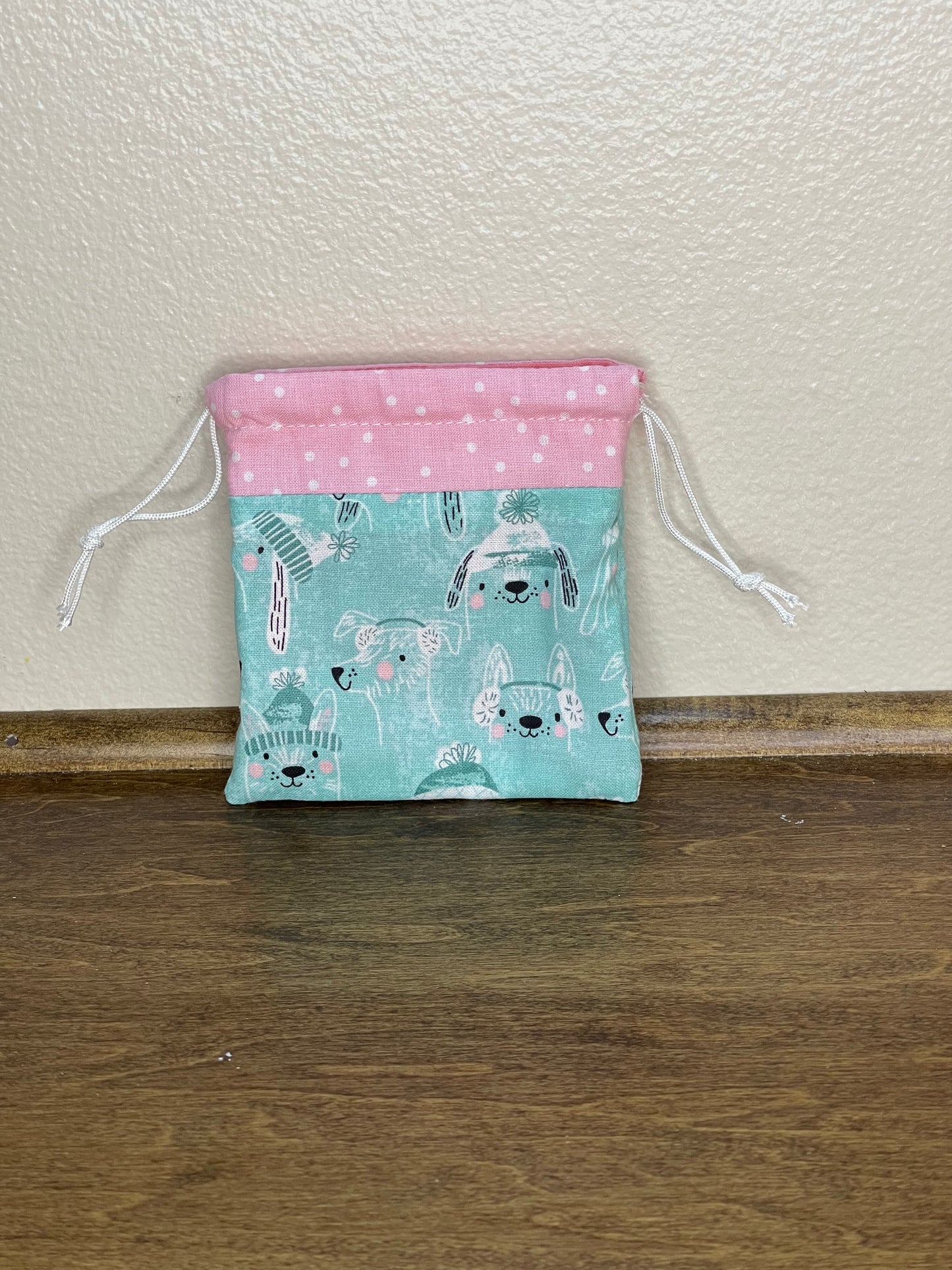 Drawstring Flat Bag - Dogs Sketches on Teal