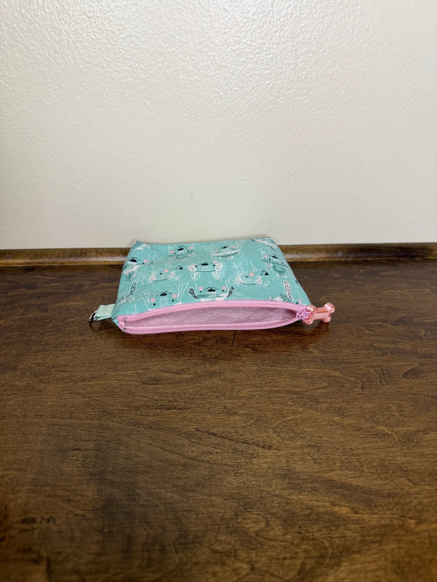 Flat Zipper Bag - Dog Sketches on Teal
