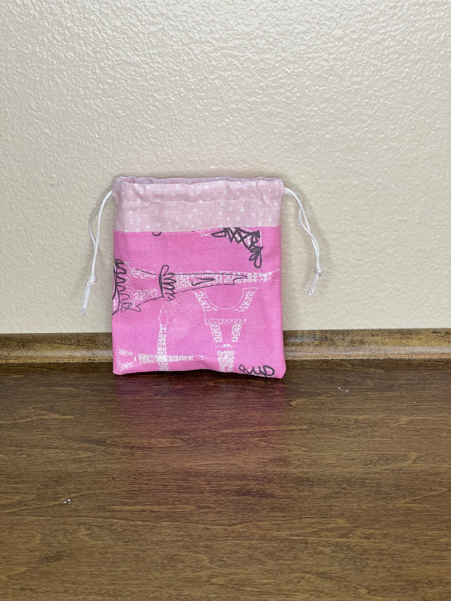 Drawstring Flat Bag - Paris on Pink
