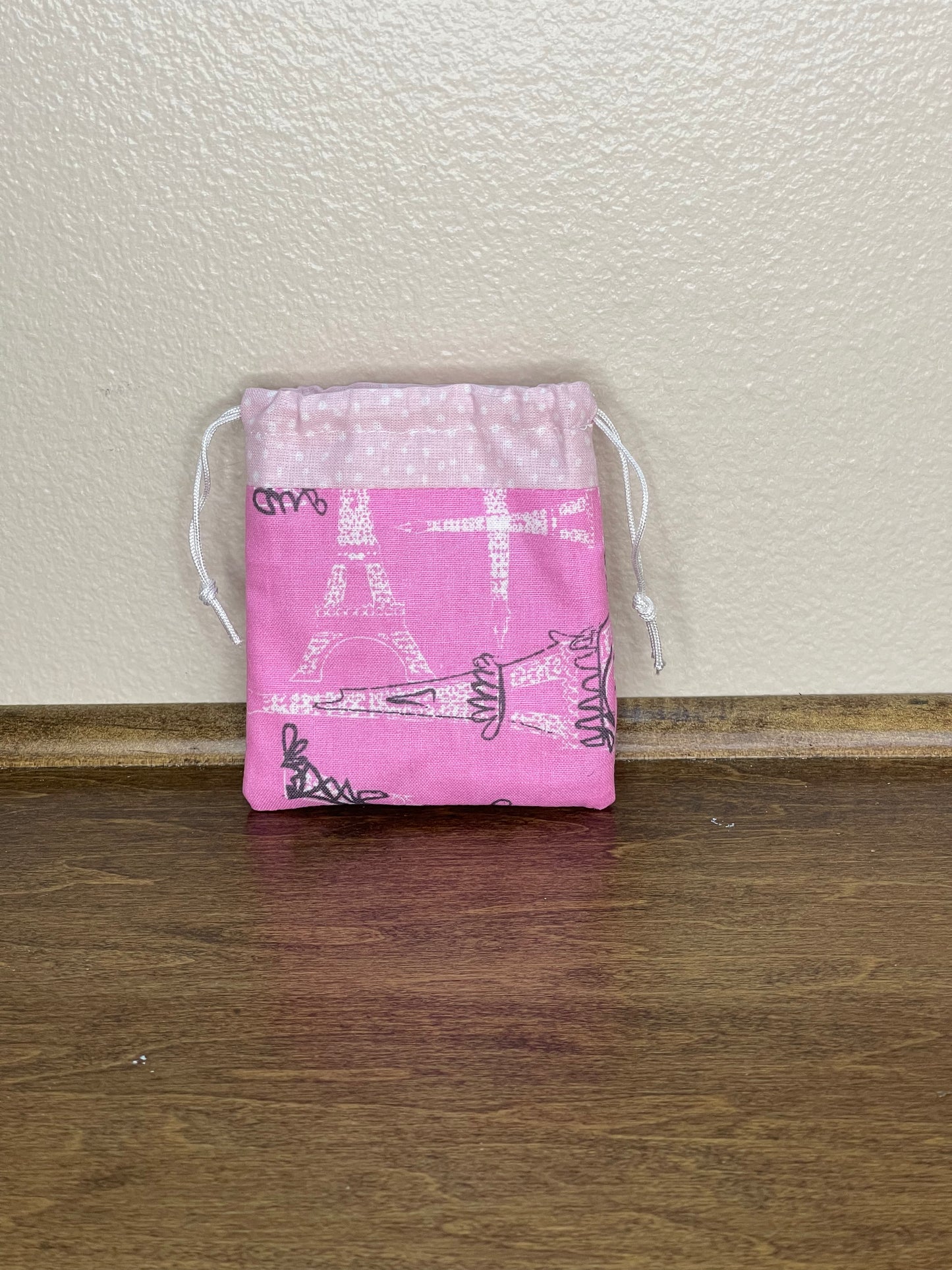 Drawstring Flat Bag - Paris on Pink
