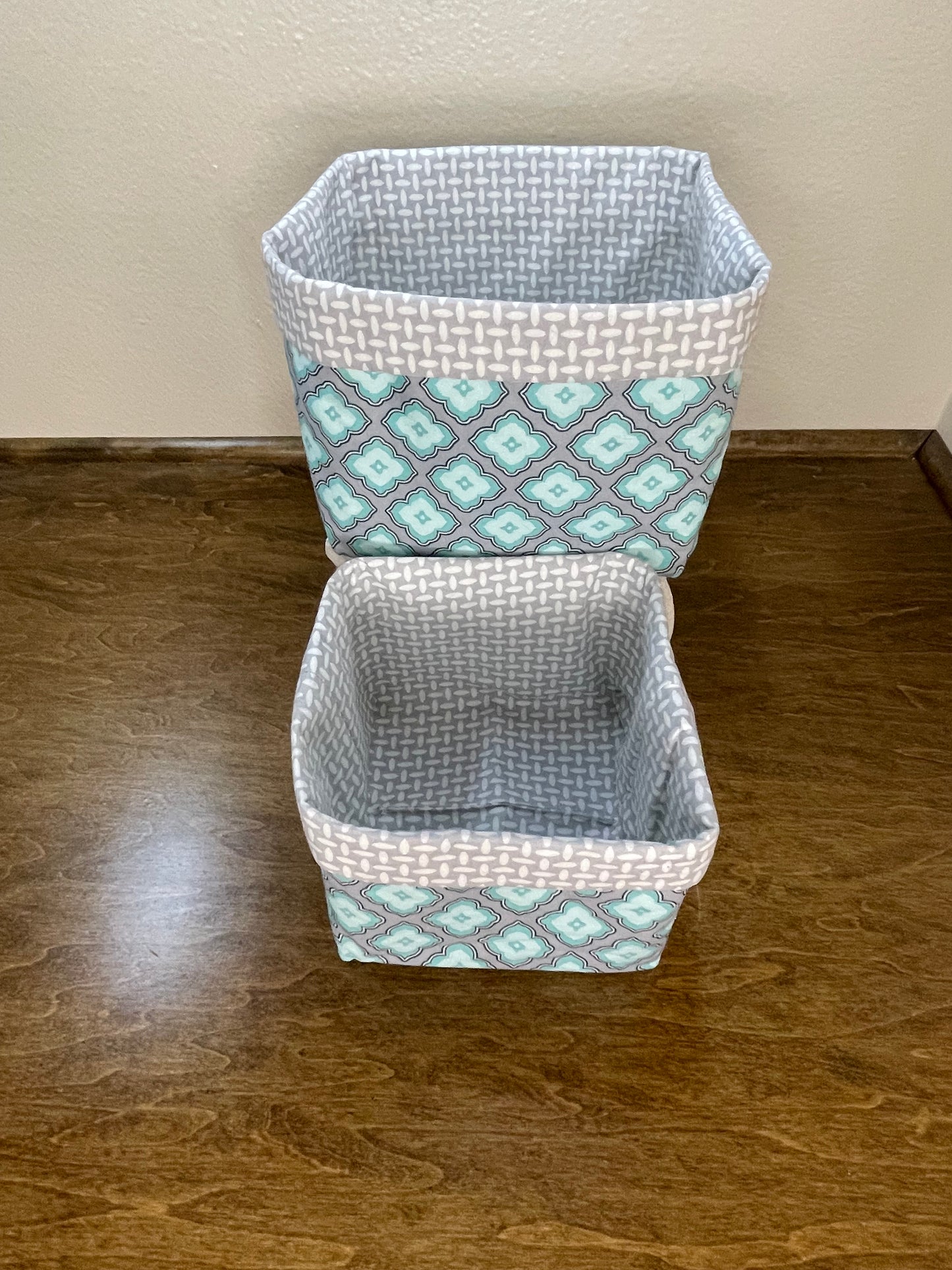 Square Basket - Dusty Teal Geometric