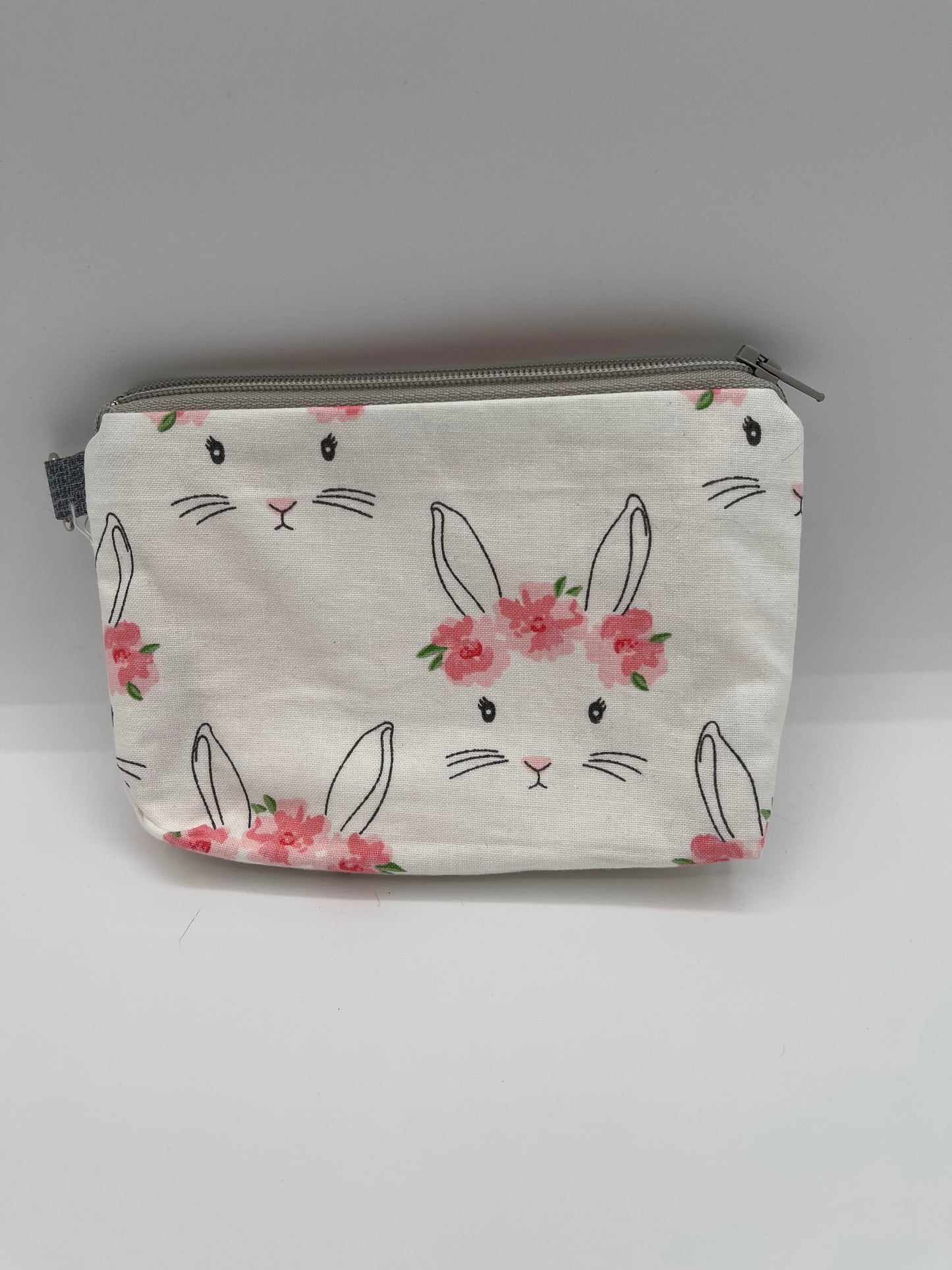 Flat Zipper Bag - Bunny Faces with Flowers