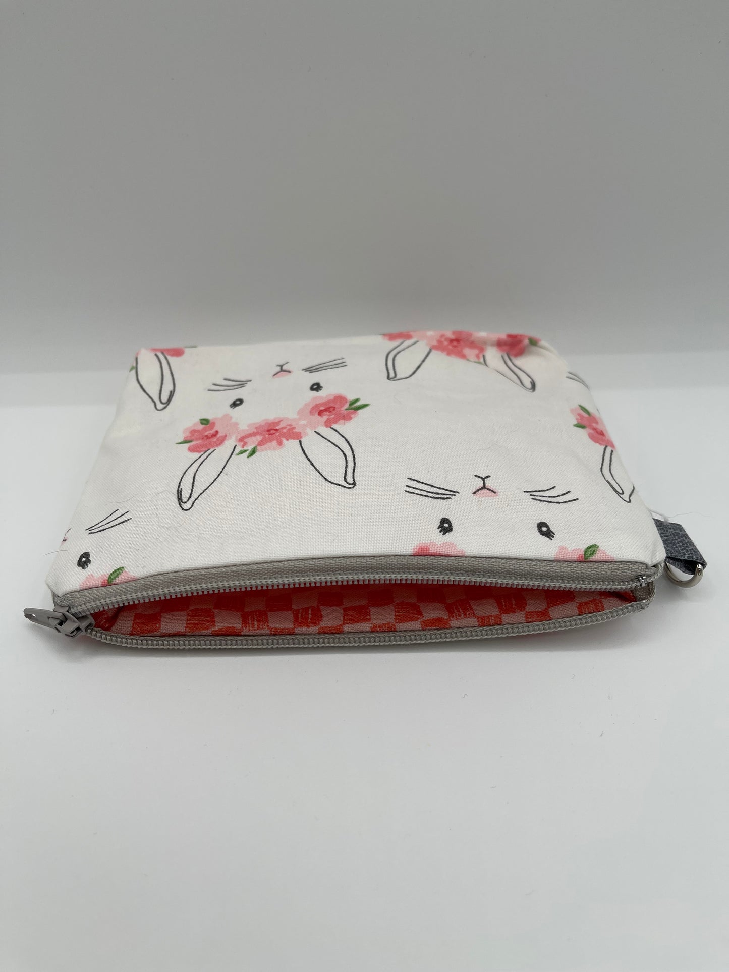 Flat Zipper Bag - Bunny Faces with Flowers