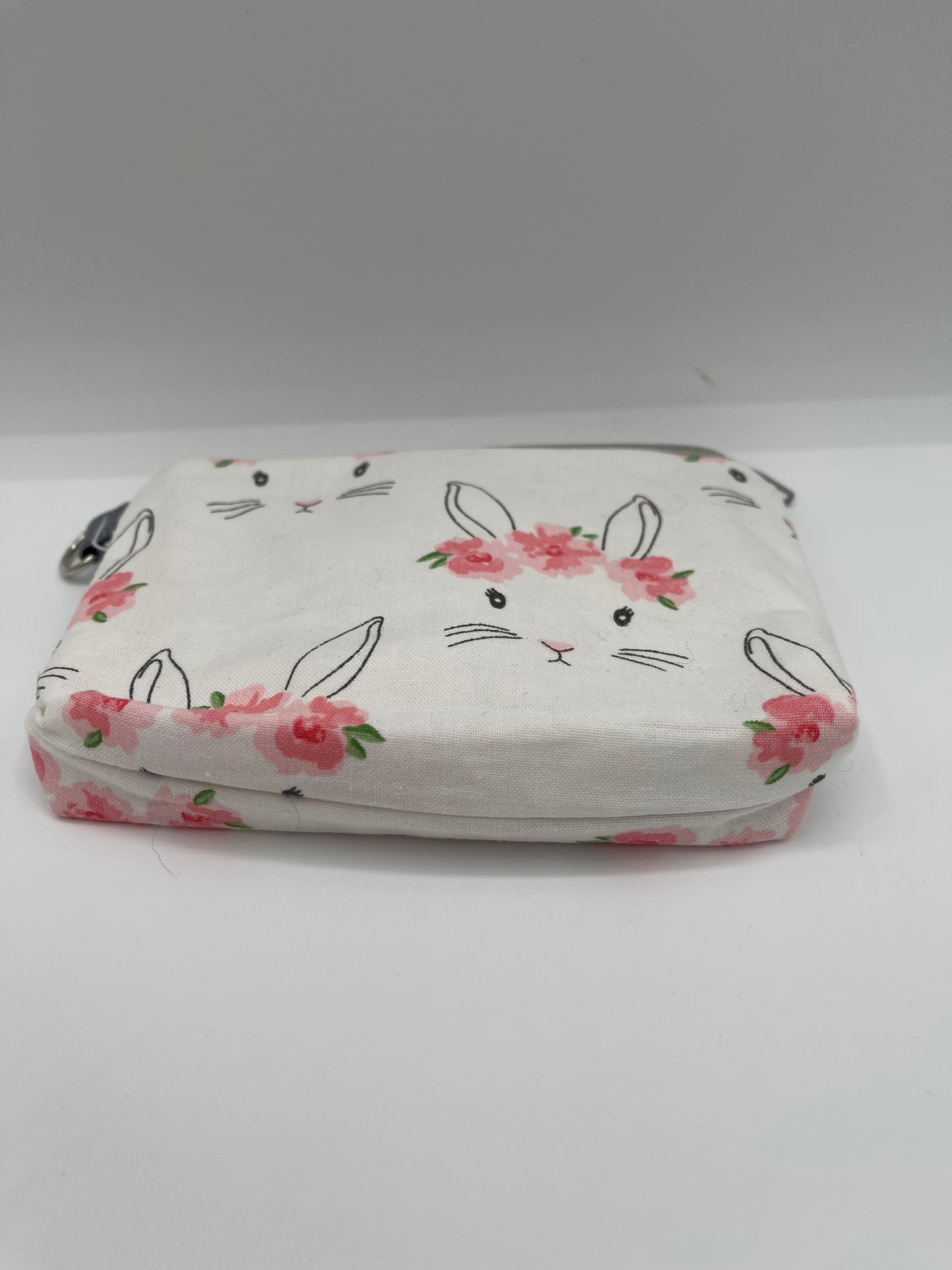 Flat Zipper Bag - Bunny Faces with Flowers