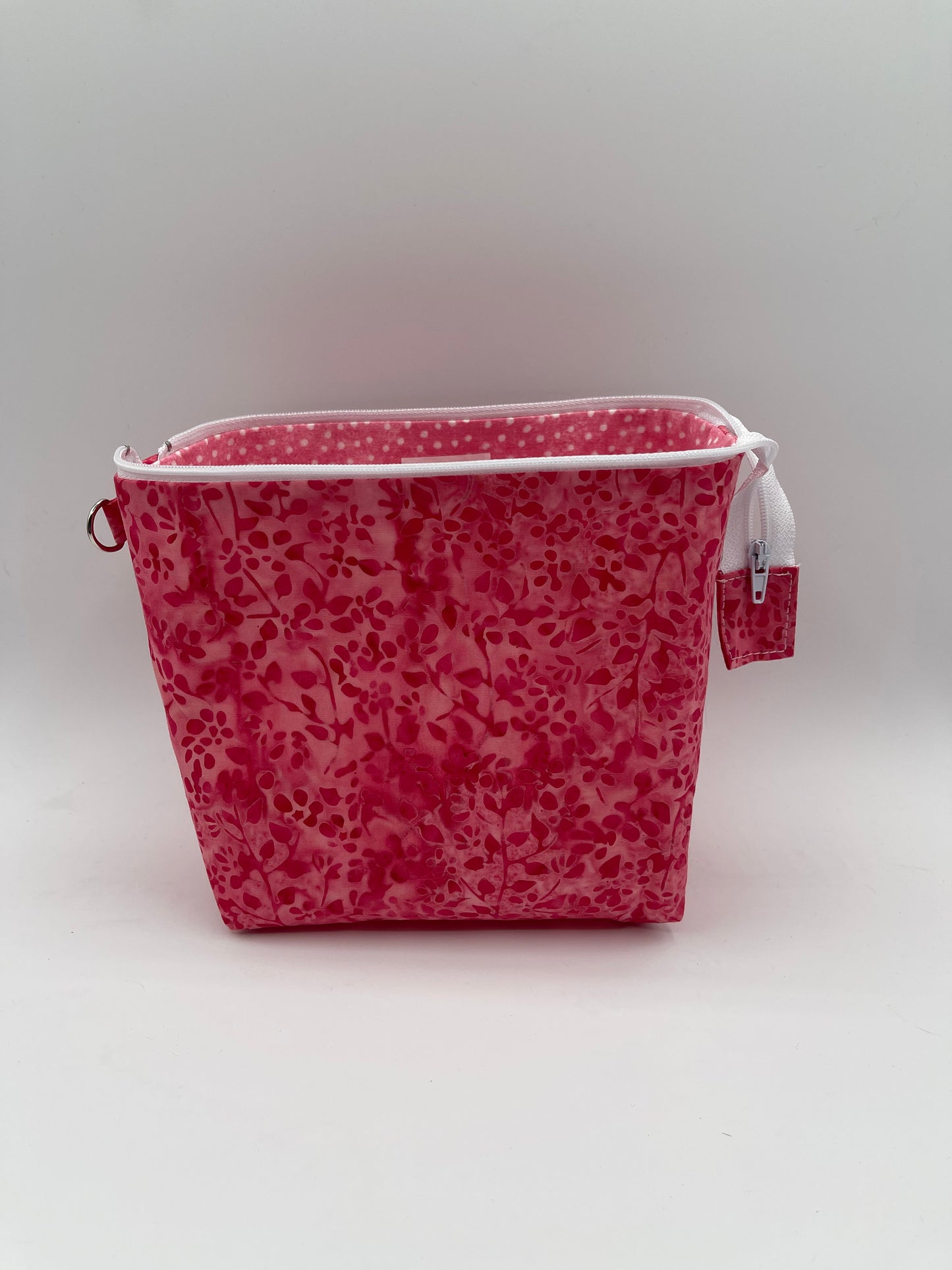 Zipper Bucket Bag - Pink Tiny Leaves