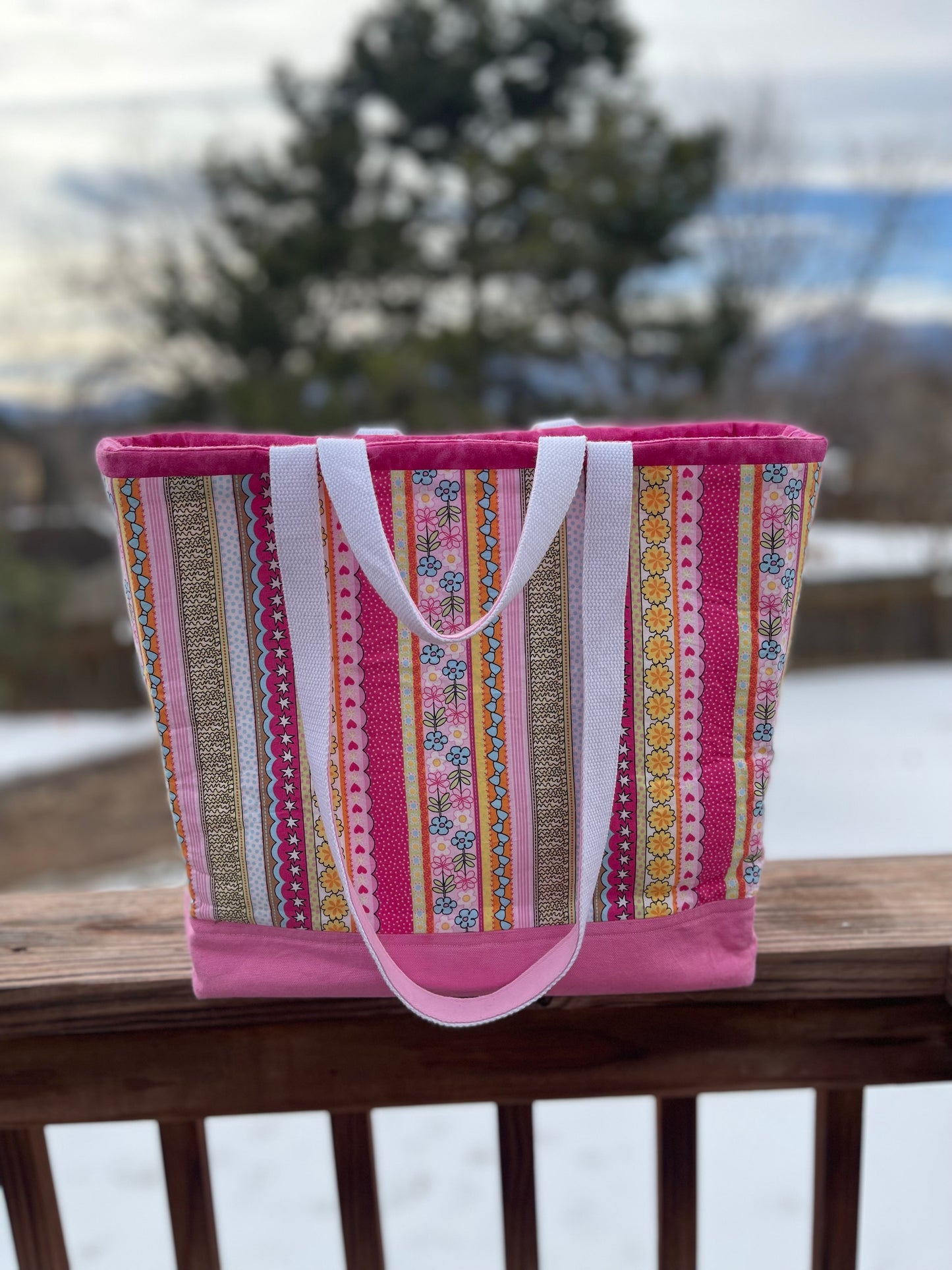 Designer Tote - Flowers and Stripes