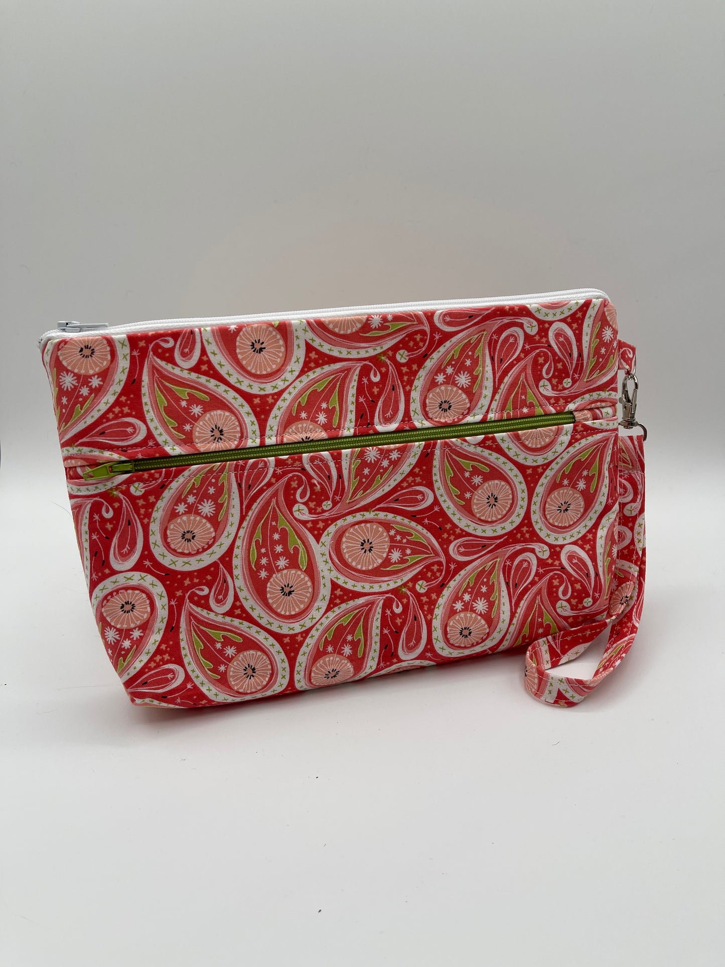 Clutchie - Coral Paisley with Lime Green