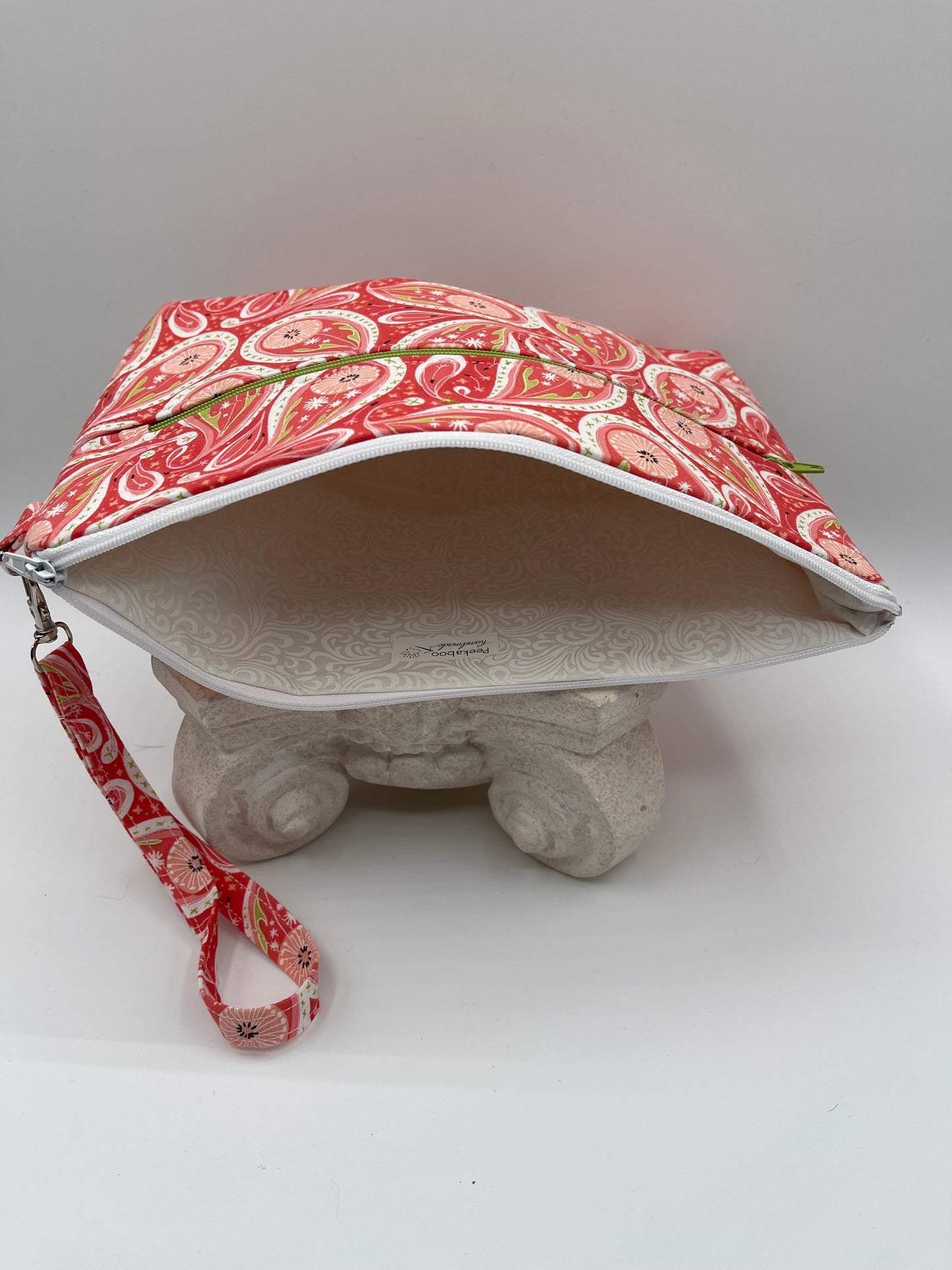 Clutchie - Coral Paisley with Lime Green