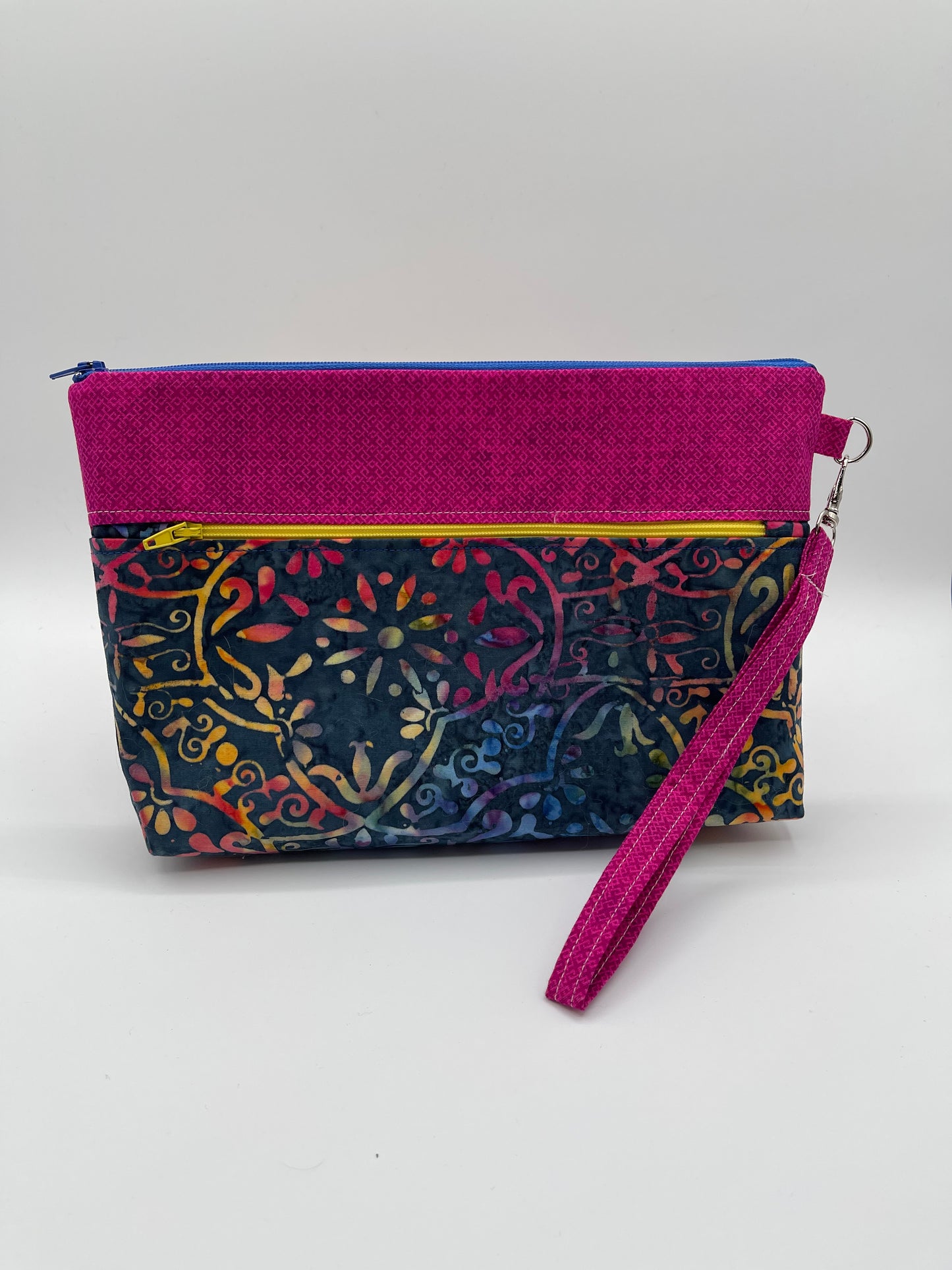 Clutchie - Blue Batik with Fuschia