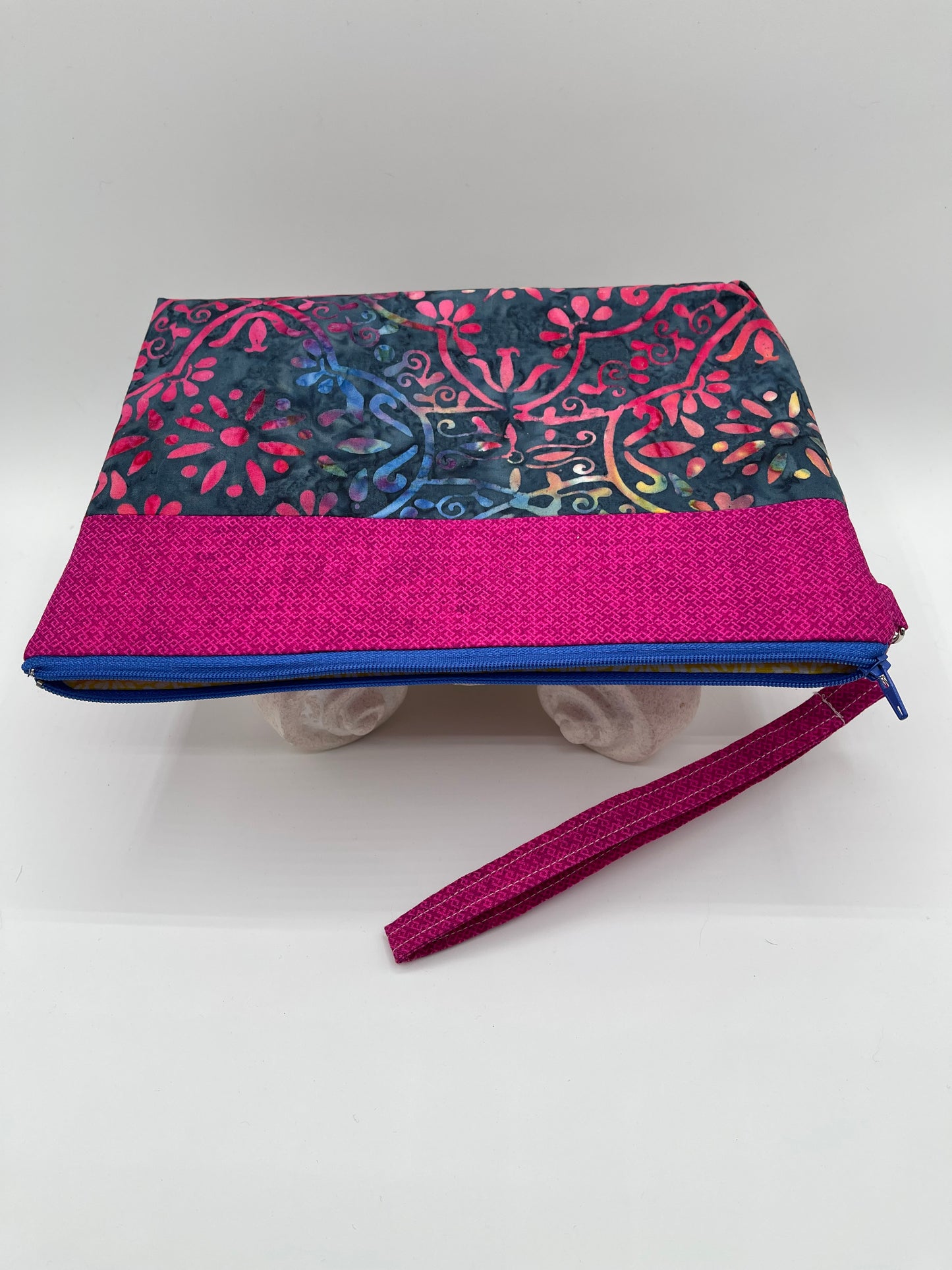Clutchie - Blue Batik with Fuschia
