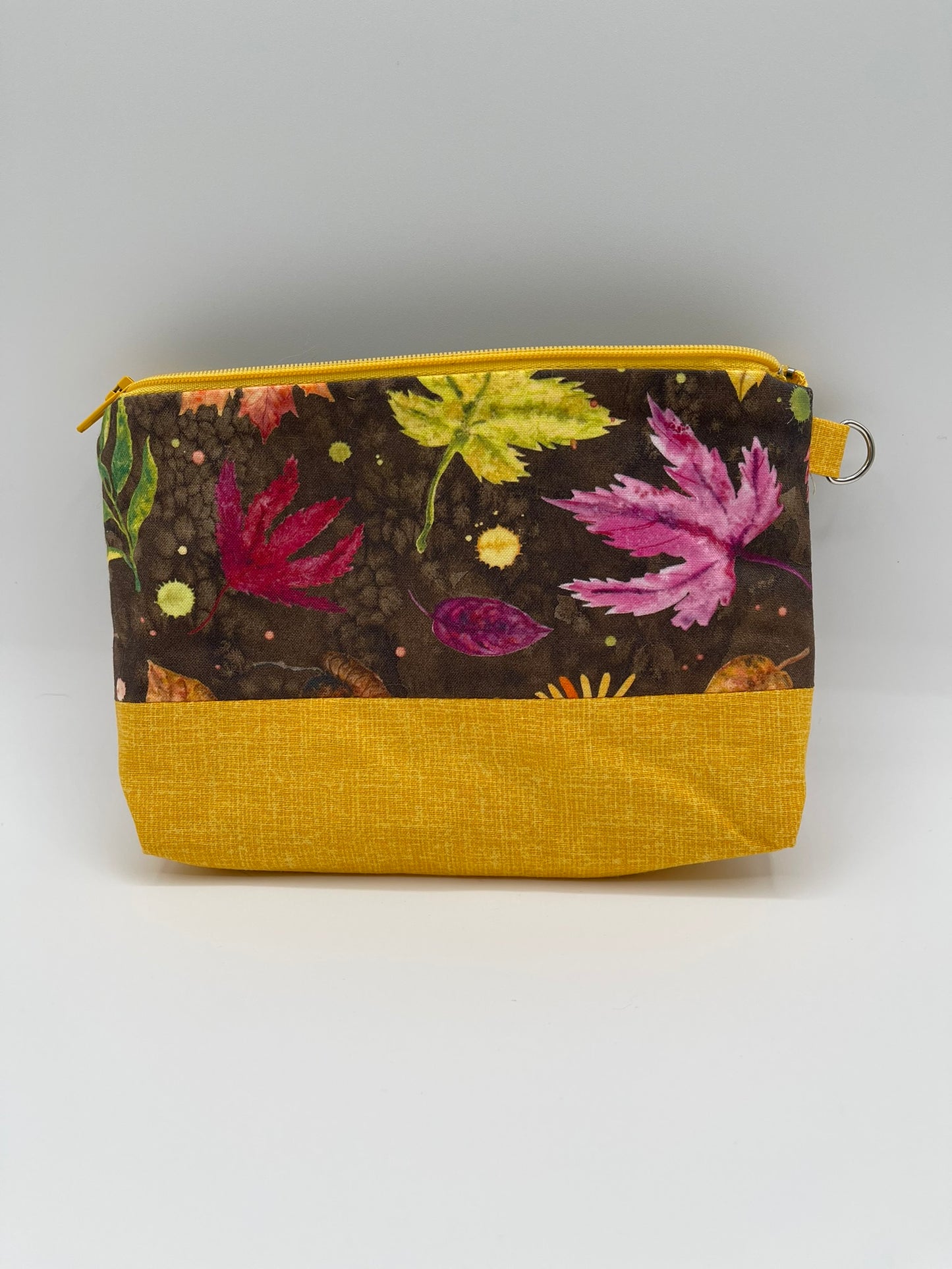 Flat Zipper Bag - Colorful Leaves on Brown