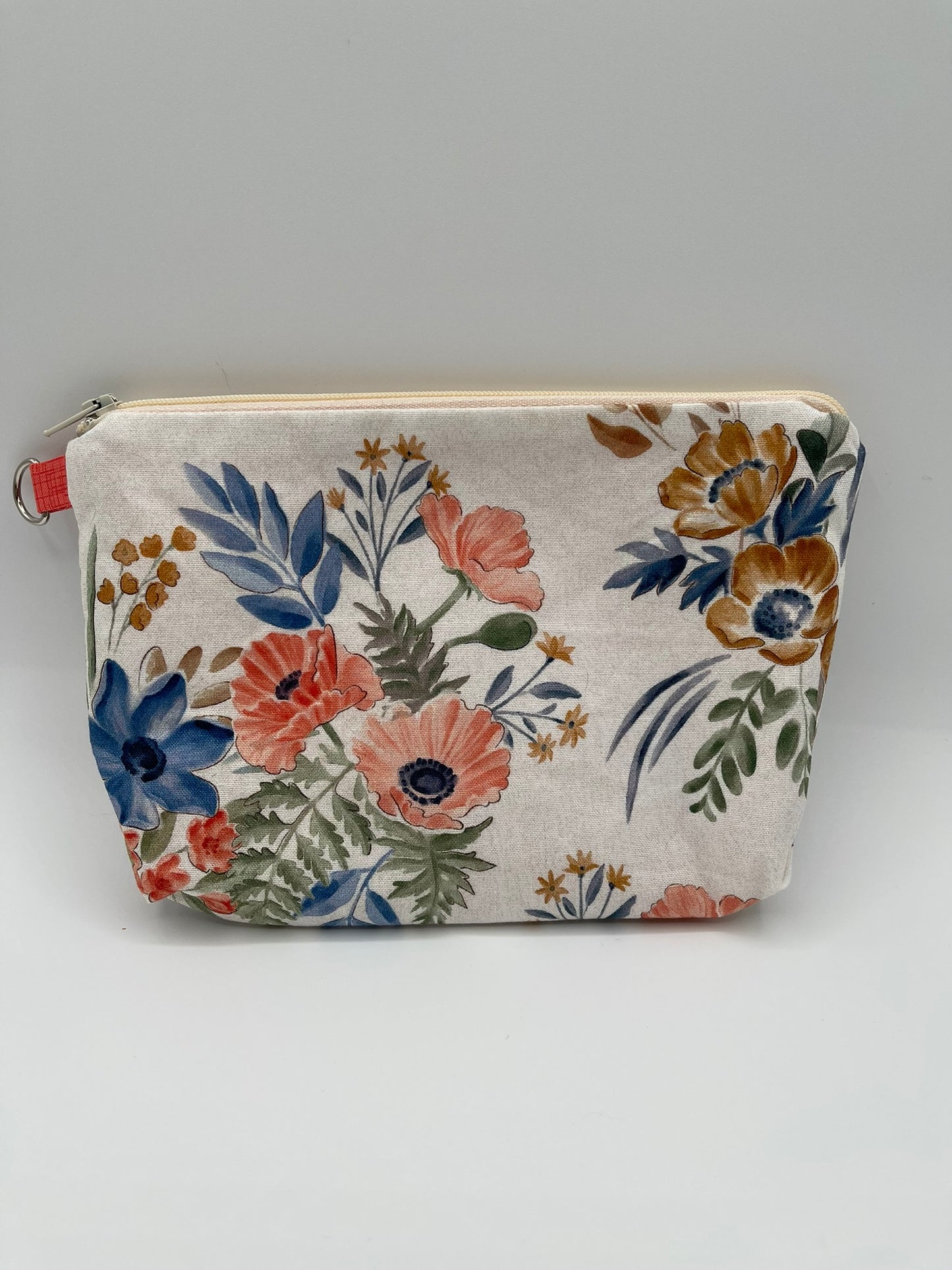 Flat Zipper Bag - Coral and Blue Flowers
