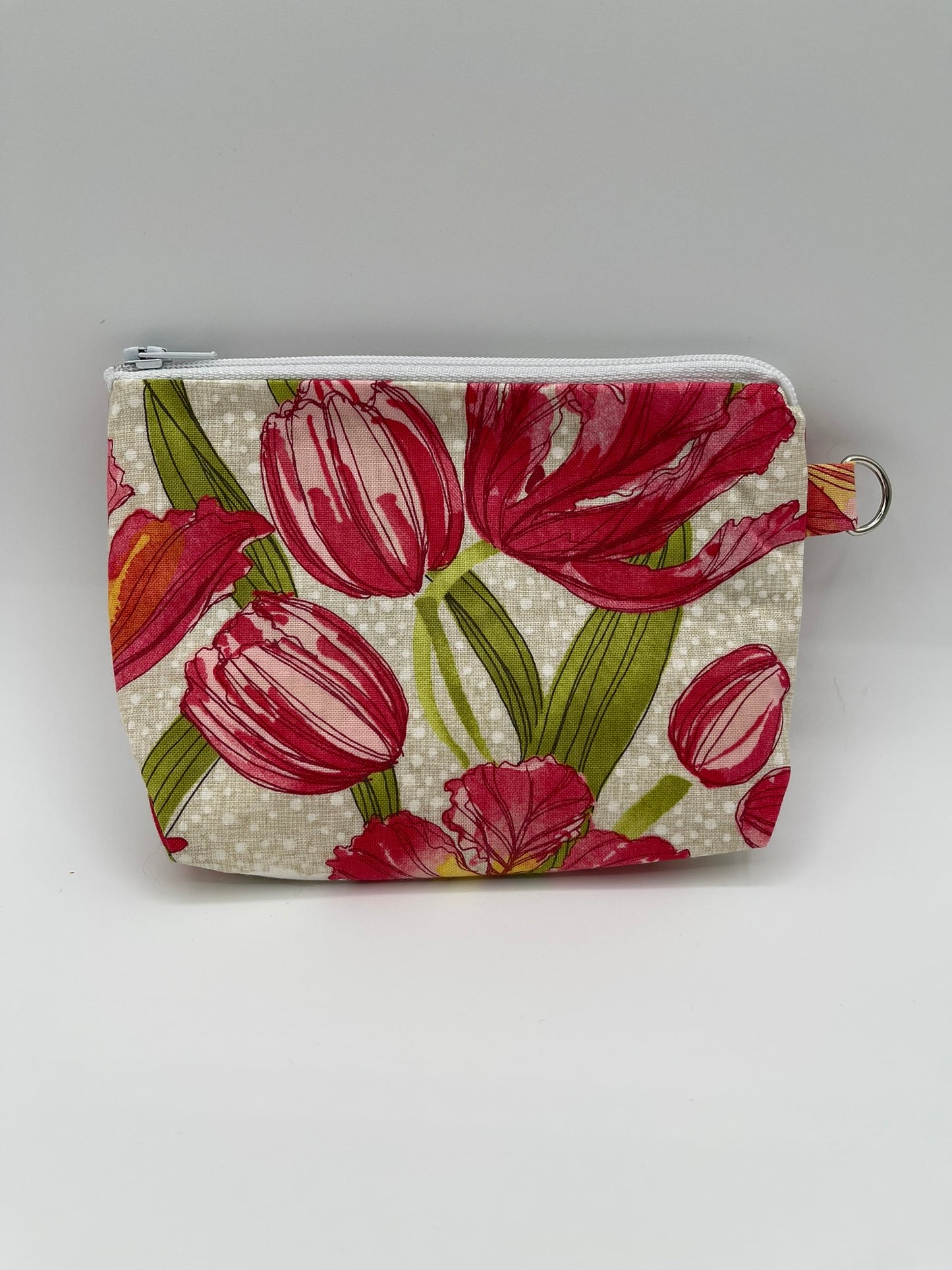 Flat Zipper Bag - Magenta Tulips