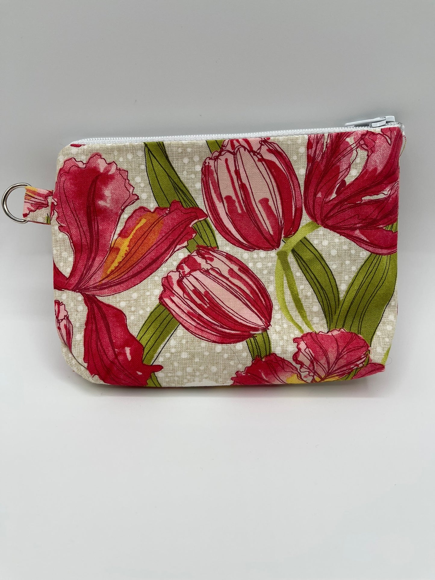 Flat Zipper Bag - Magenta Tulips