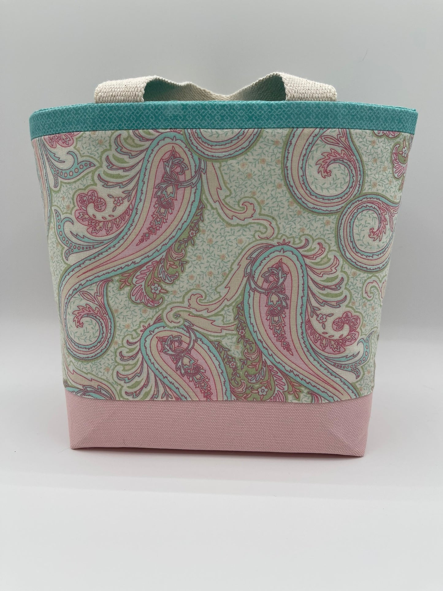 Designer Tote - Pink and Pale Teal Paisley