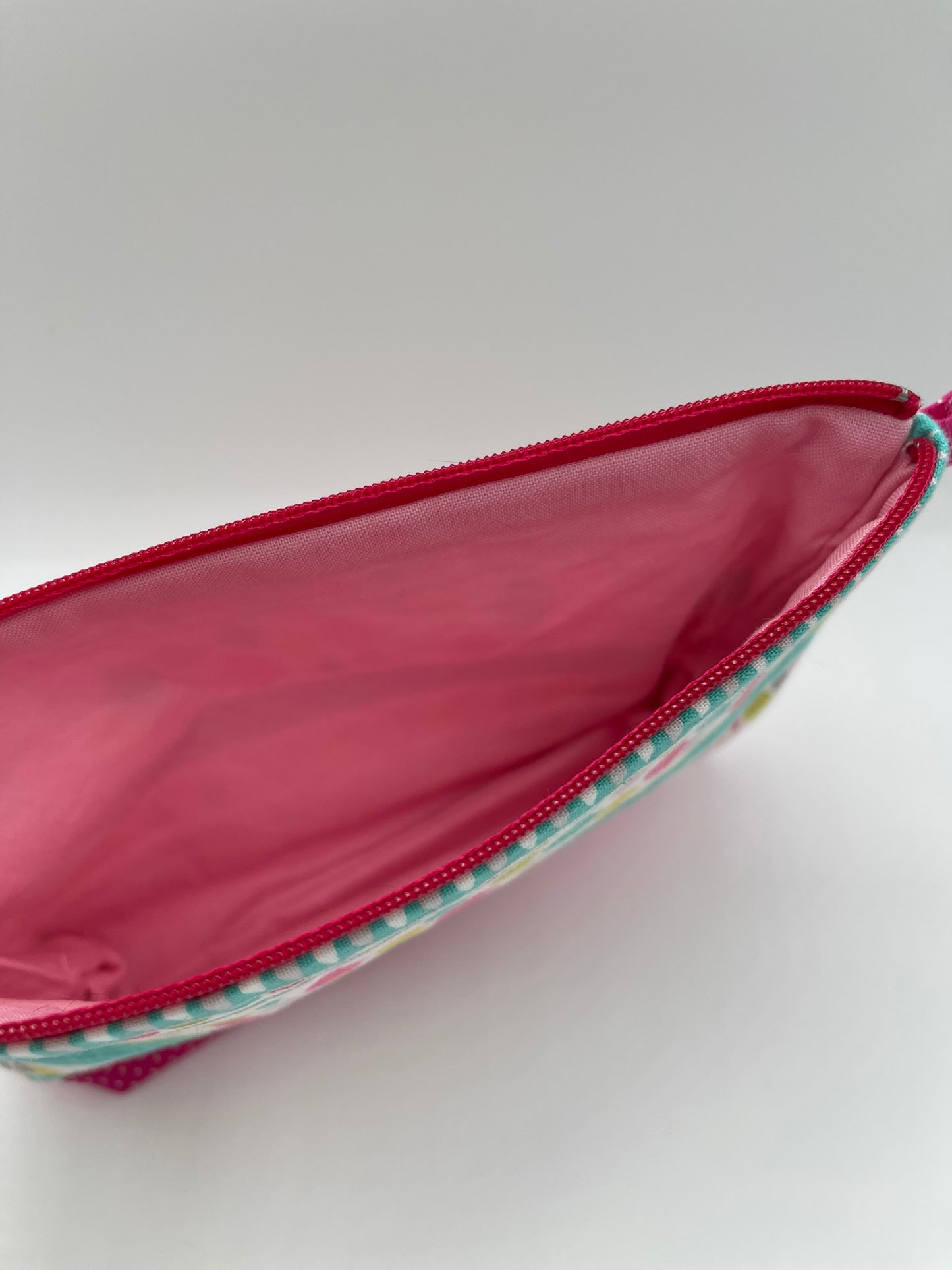 Flat Zipper Bag - Pink and Teal Shapes