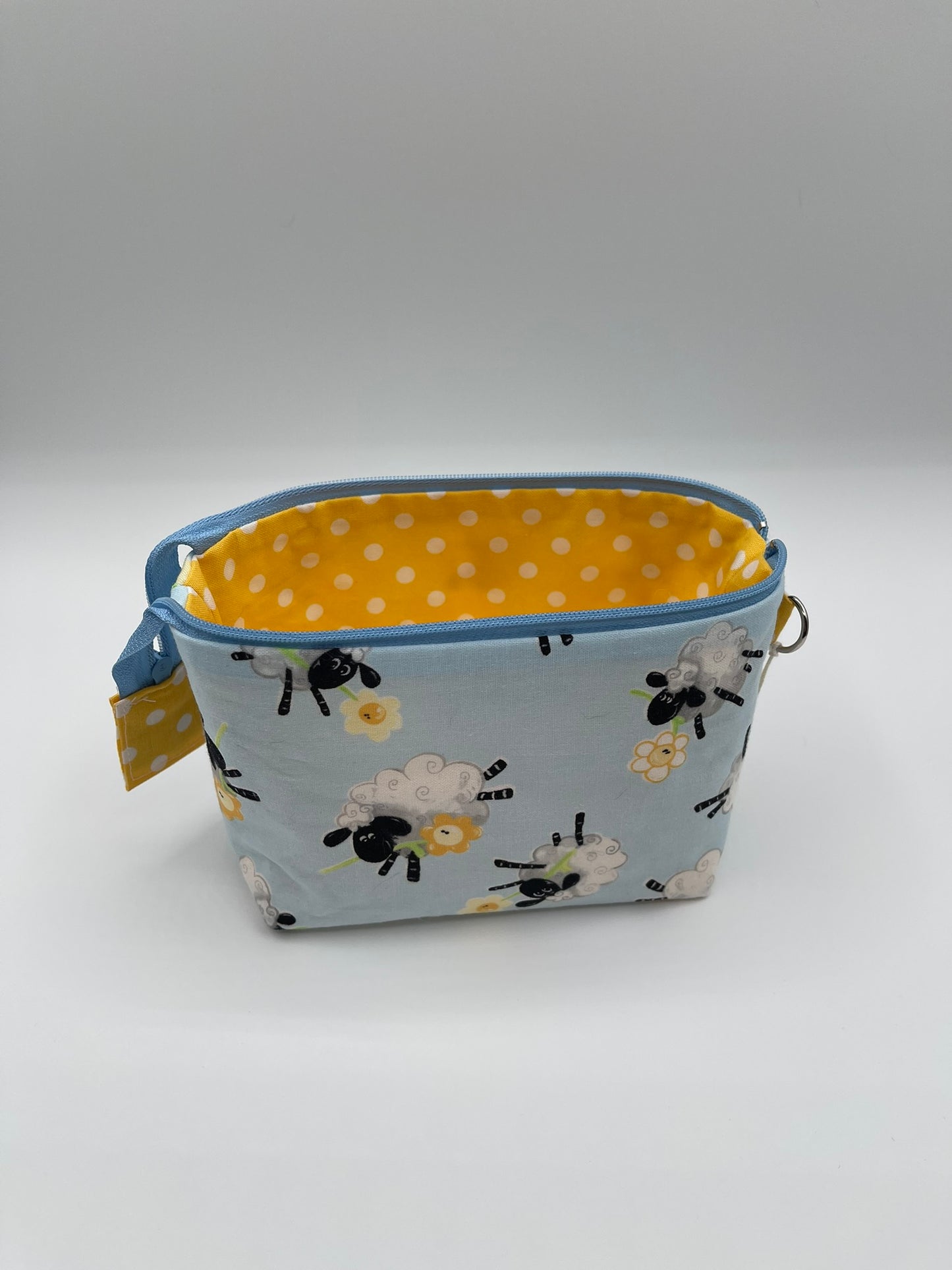 Zipper Bucket Bag - Sheep on Blue