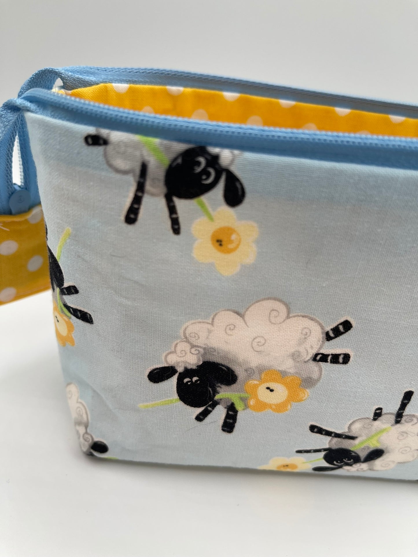 Zipper Bucket Bag - Sheep on Blue