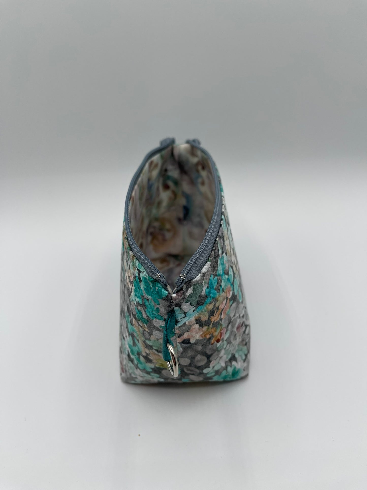 Zipper Bucket Bag - Teal and Gray Flowers