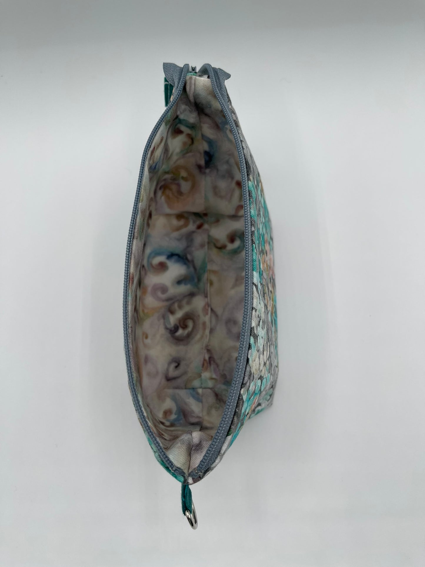 Zipper Bucket Bag - Teal and Gray Flowers