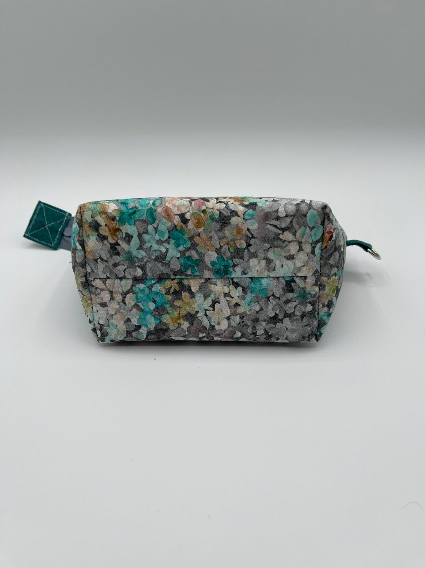 Zipper Bucket Bag - Teal and Gray Flowers