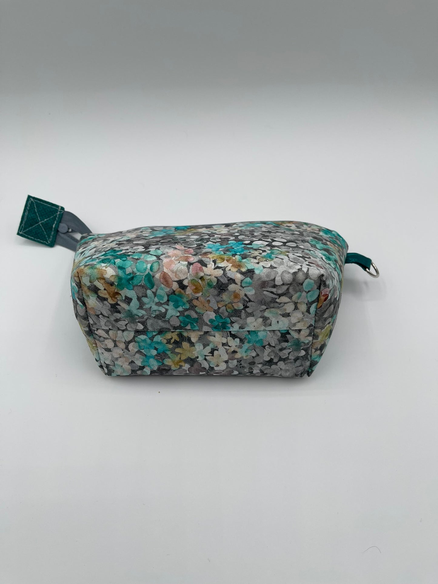 Zipper Bucket Bag - Teal and Gray Flowers