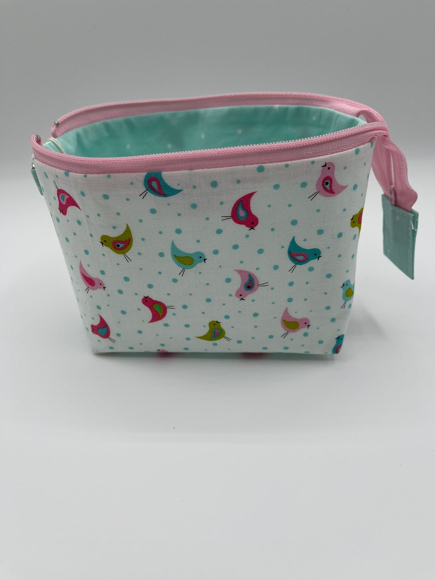 Zipper Bucket Bag - Tiny Birds on White