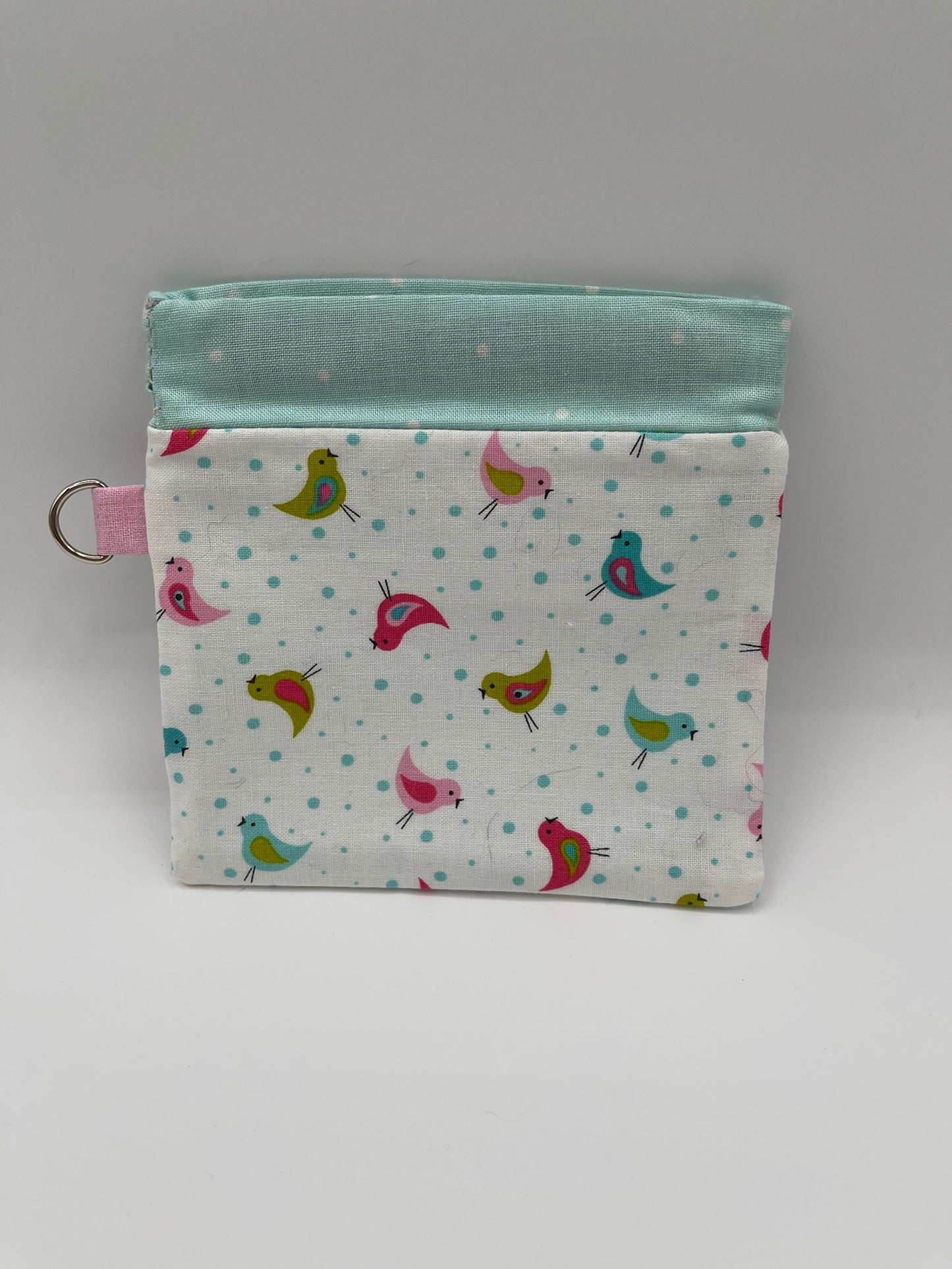 Snappy Bag - Tiny White Birds on White, Green Trim