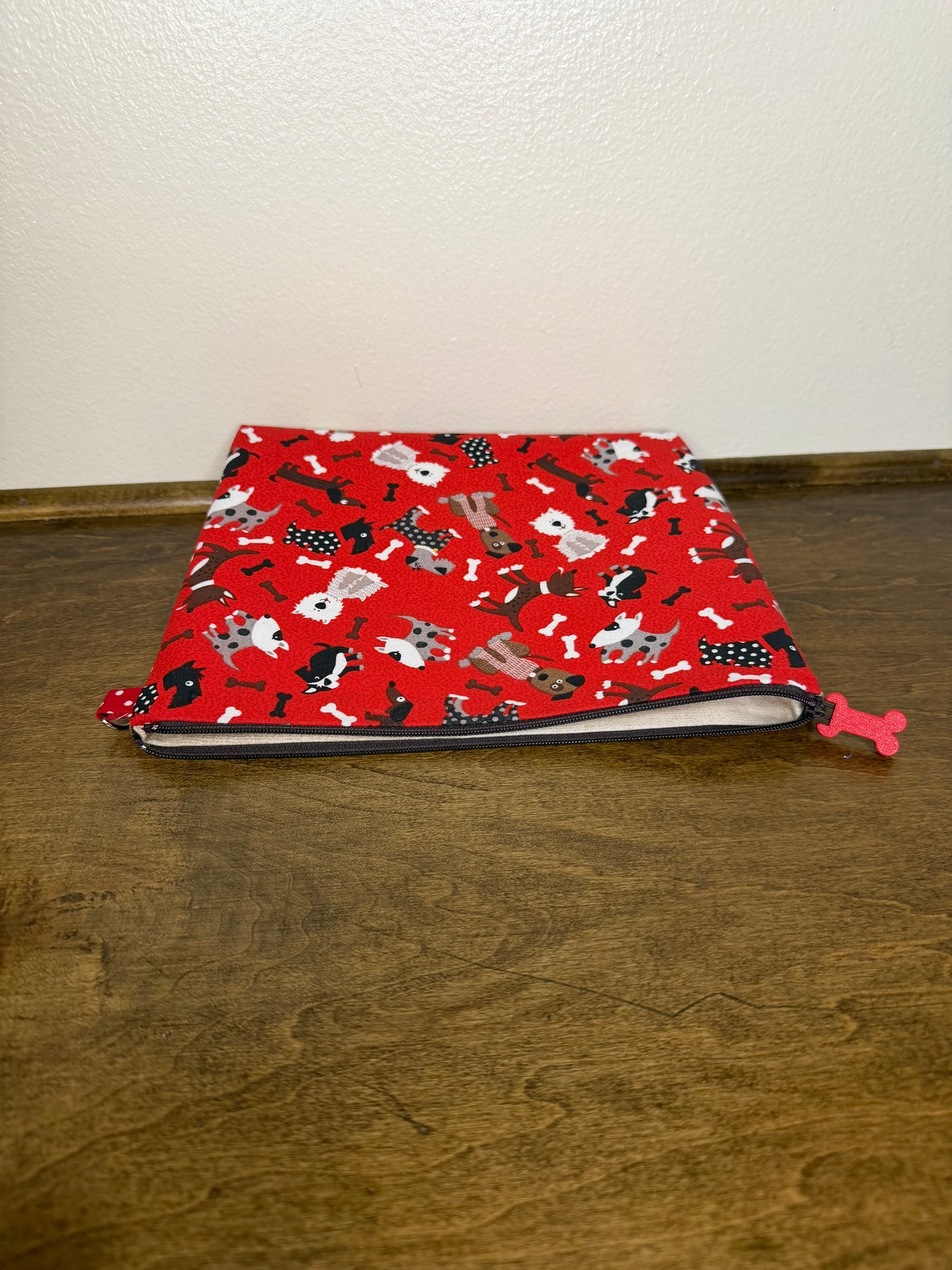 Flat Zipper Bag - Dogs on Red
