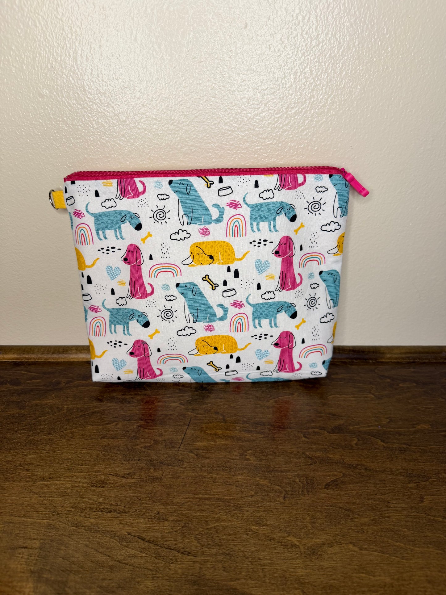 Flat Zipper Bag - Striped Dogs