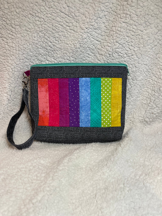 Fancy Clutch - Multicolored Stripes on Gray