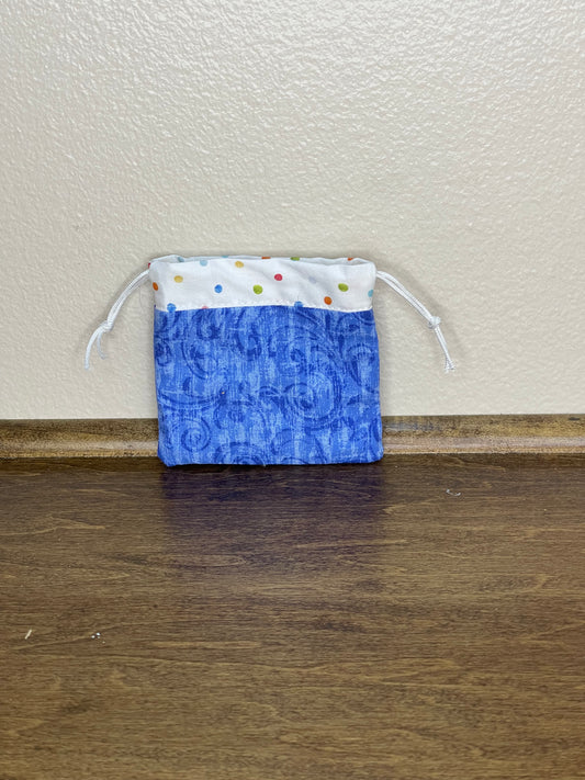 Drawstring Flat Bag - Blue with Polka Dots