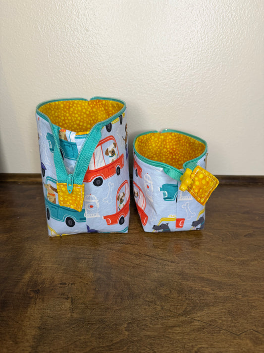 Zipper Bucket Bag - Dogs in Cars