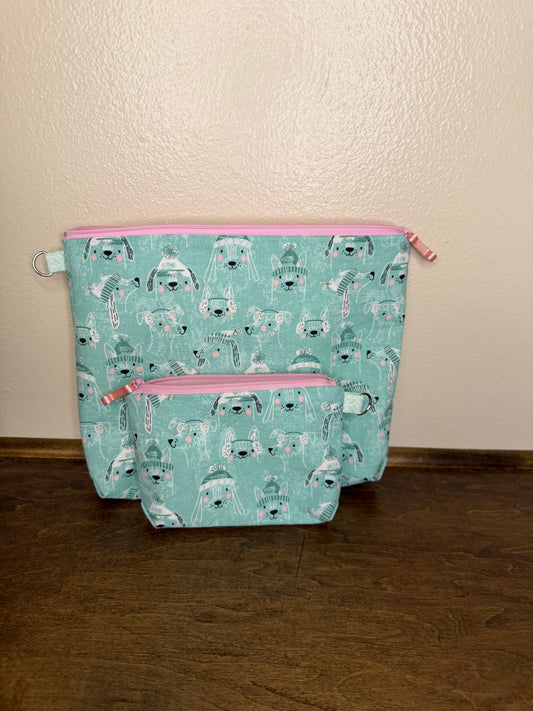 Flat Zipper Bag - Dog Sketches on Teal