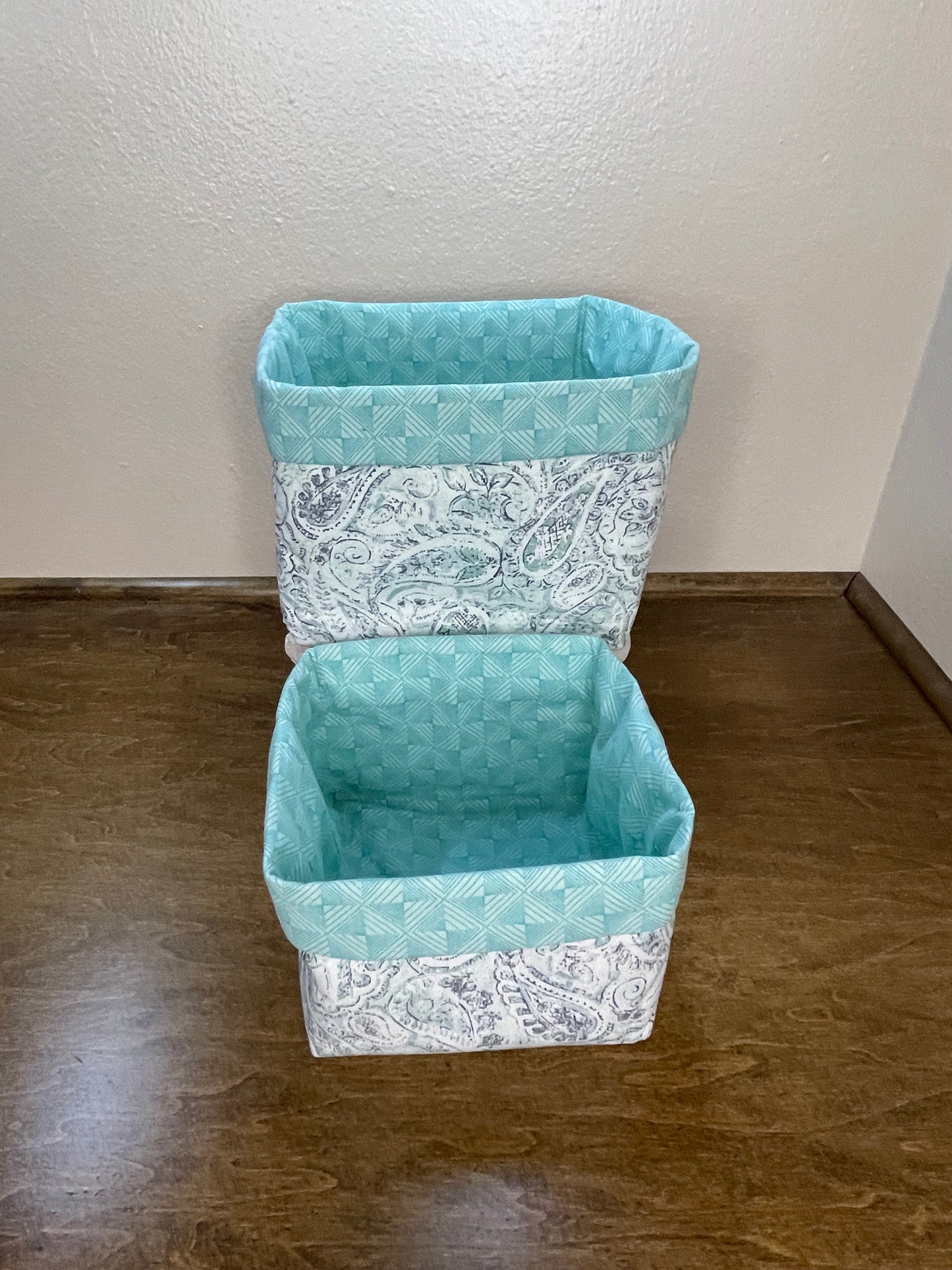 Square Basket - Dusty Teal Paisley