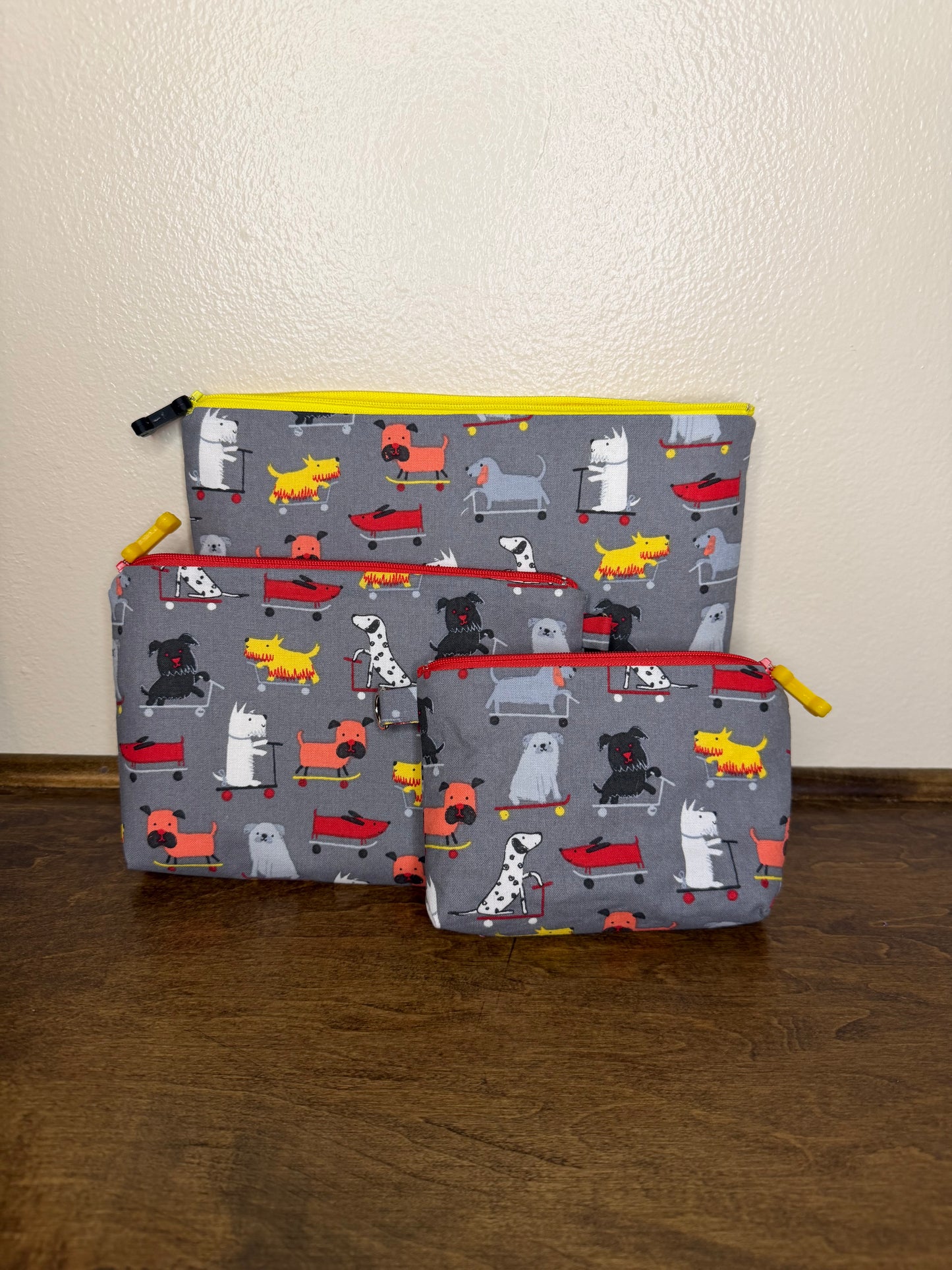 Flat Zipper Bag - Dogs on Skateboards