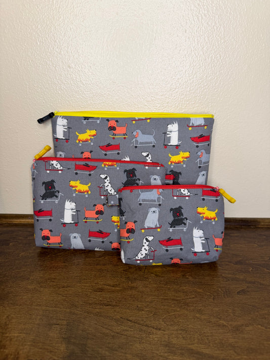 Flat Zipper Bag - Dogs on Skateboards