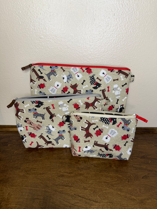 Flat Zipper Bag - Dogs on Tan