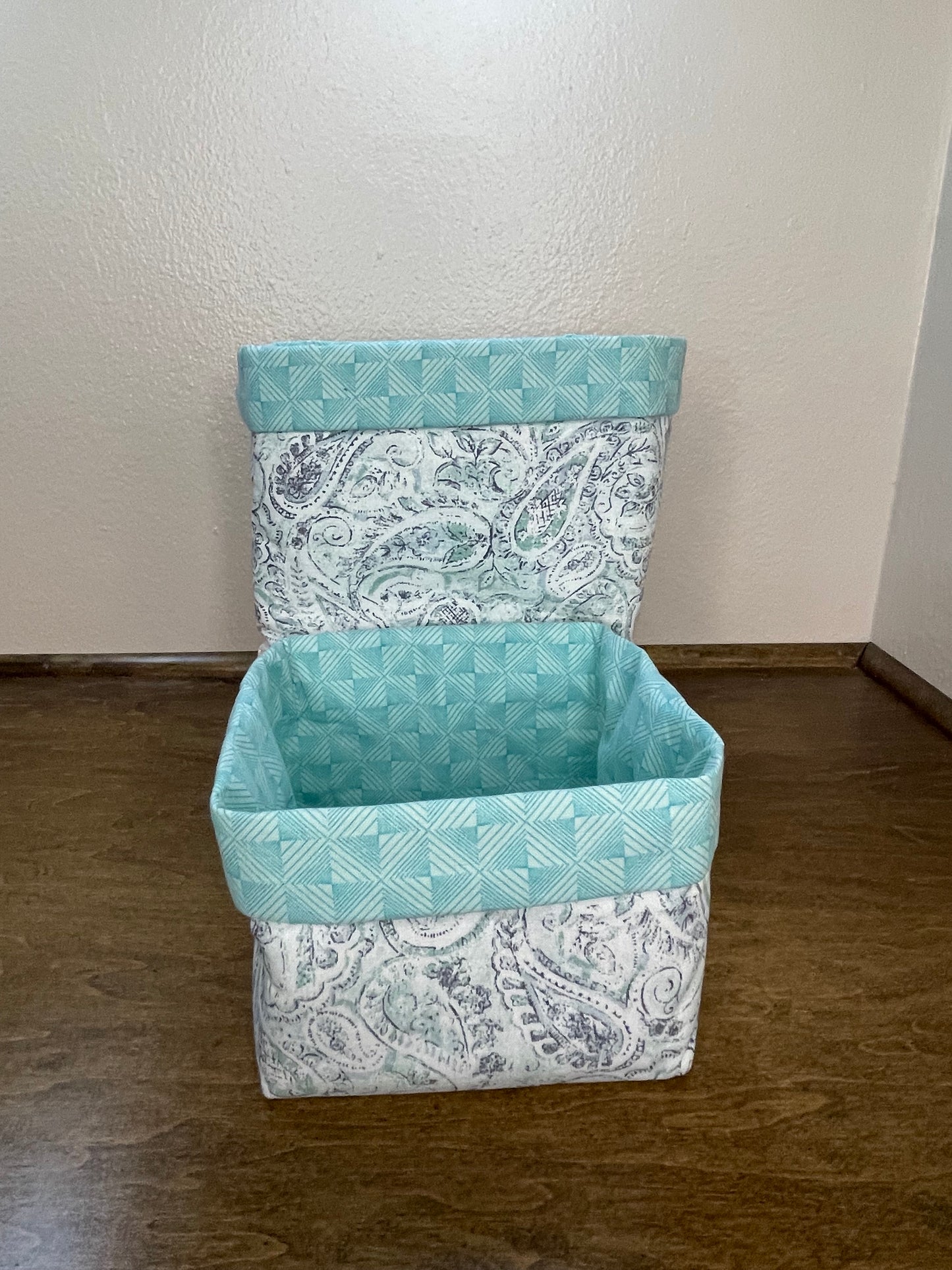 Square Basket - Dusty Teal Paisley