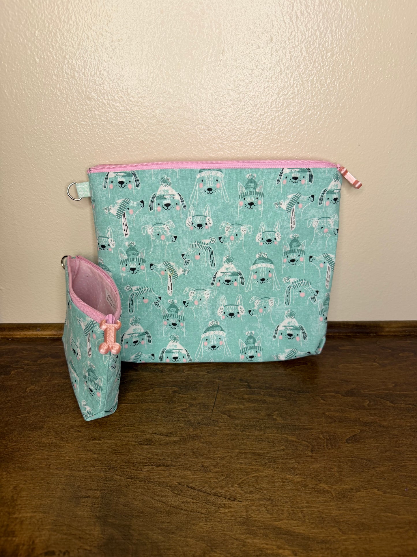 Flat Zipper Bag - Dog Sketches on Teal