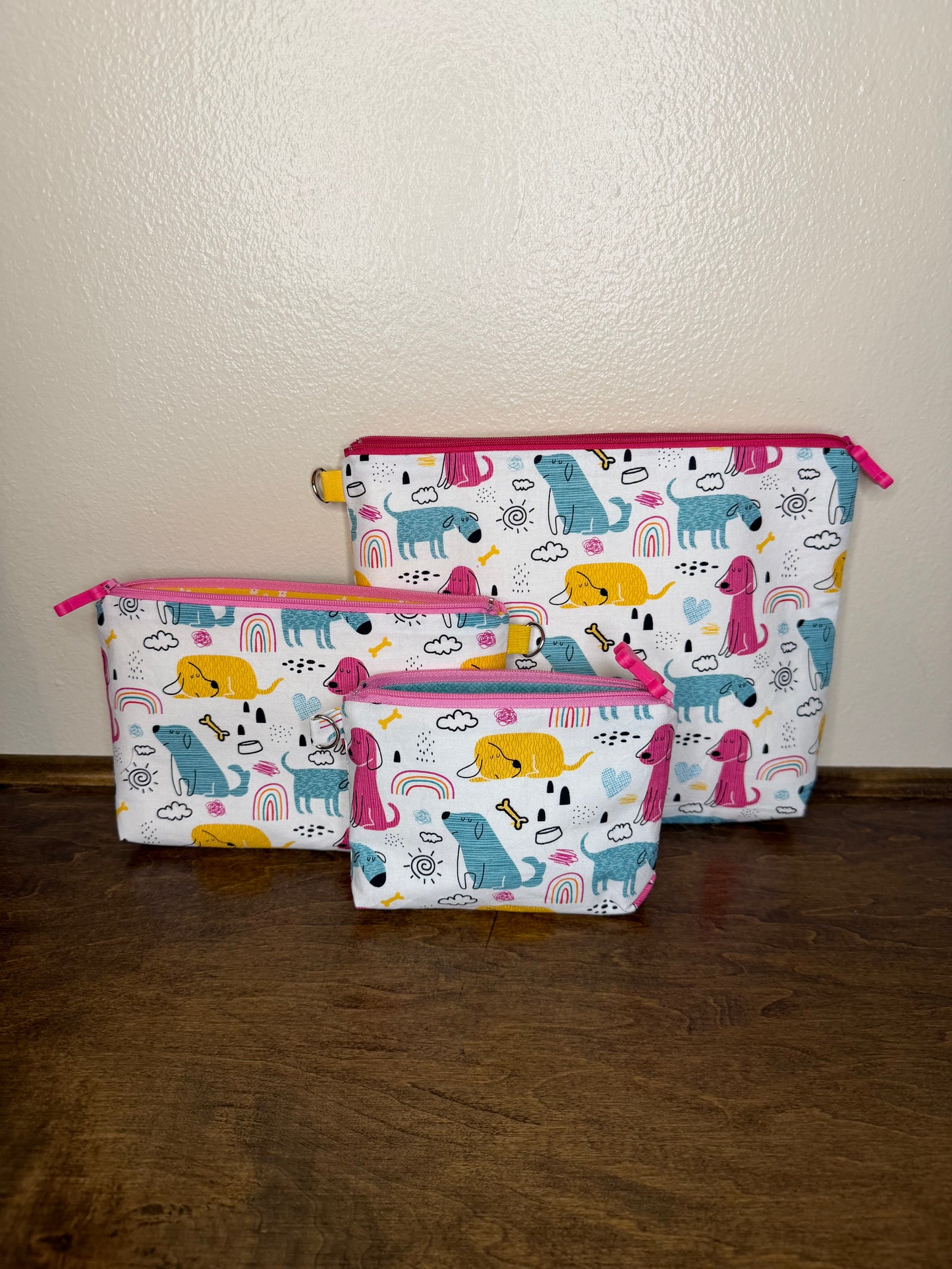 Flat Zipper Bag - Striped Dogs