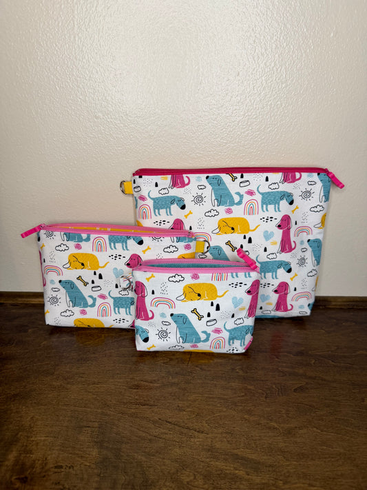 Flat Zipper Bag - Striped Dogs