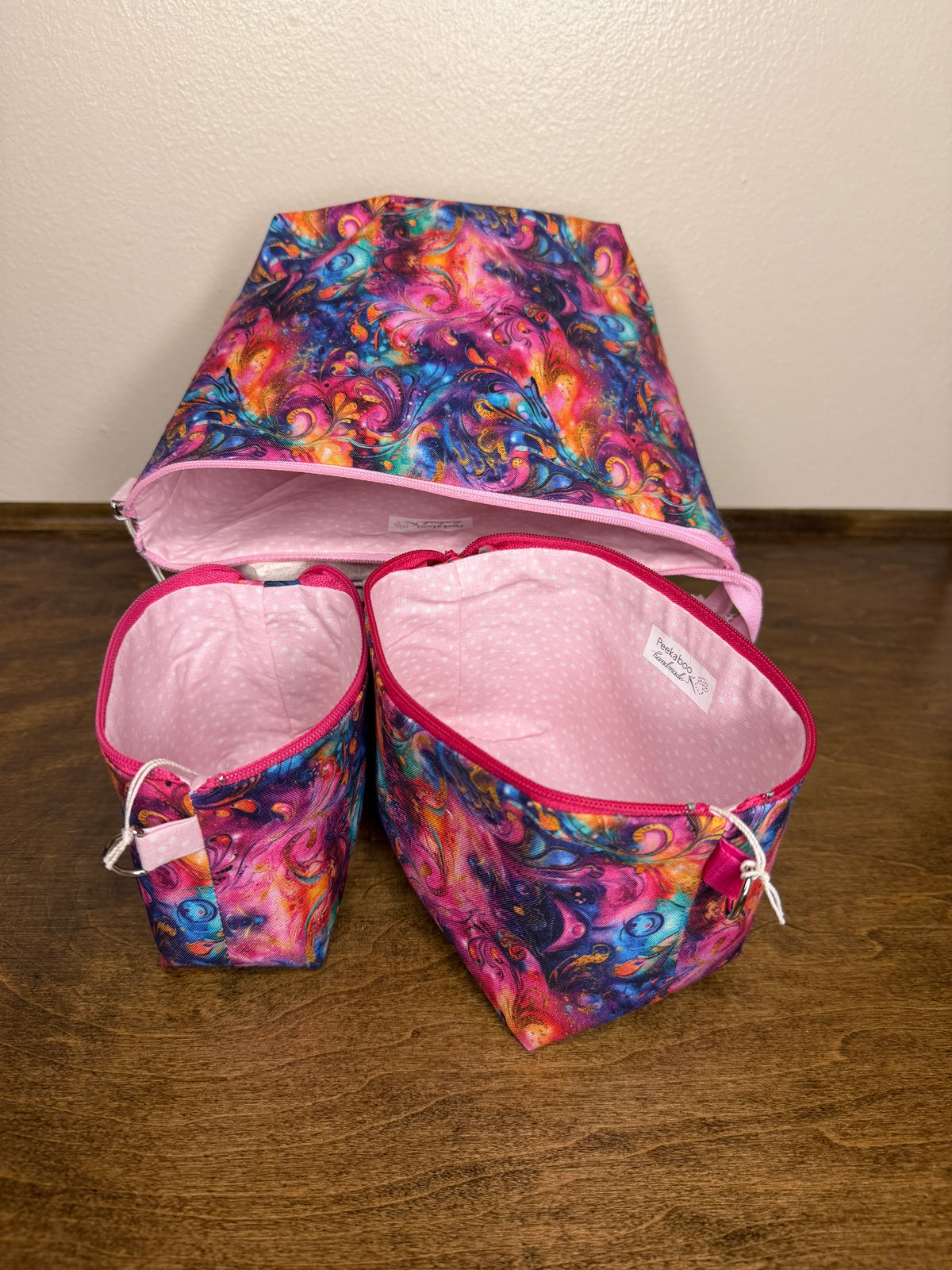 Zipper Bucket Bag - Pink/Violet Abstract