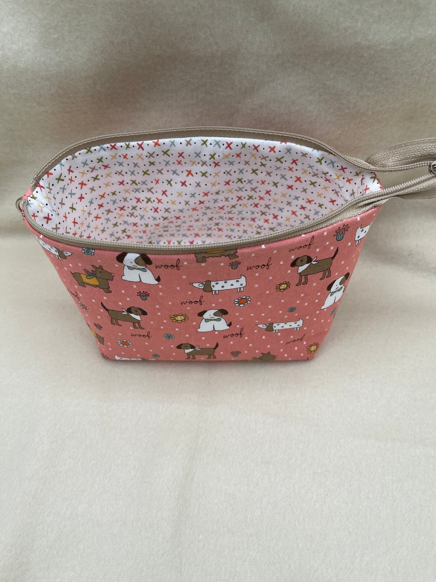 Zipper Bucket Bag - Tiny Dogs Salmon