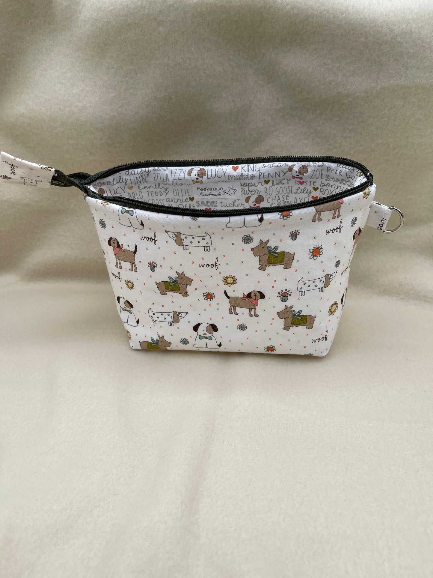 Zipper Bucket Bag - Tiny Dogs White