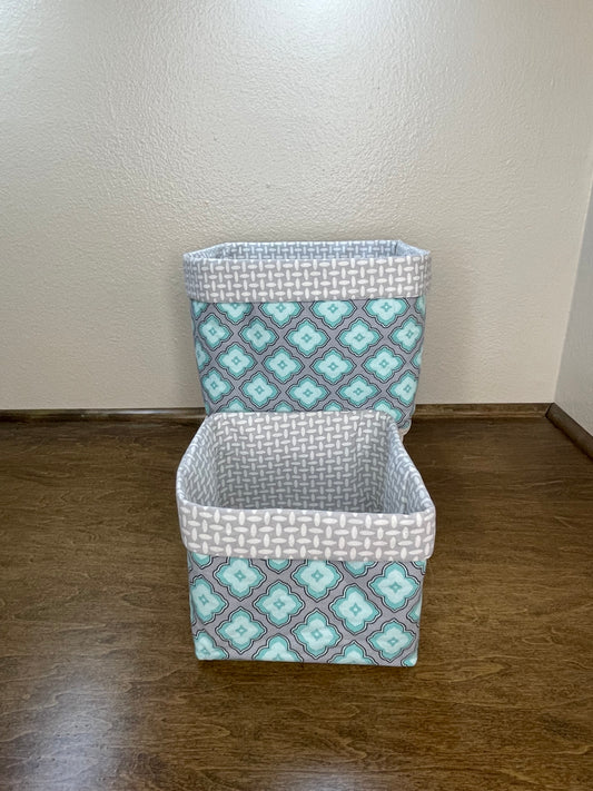 Square Basket - Dusty Teal Geometric