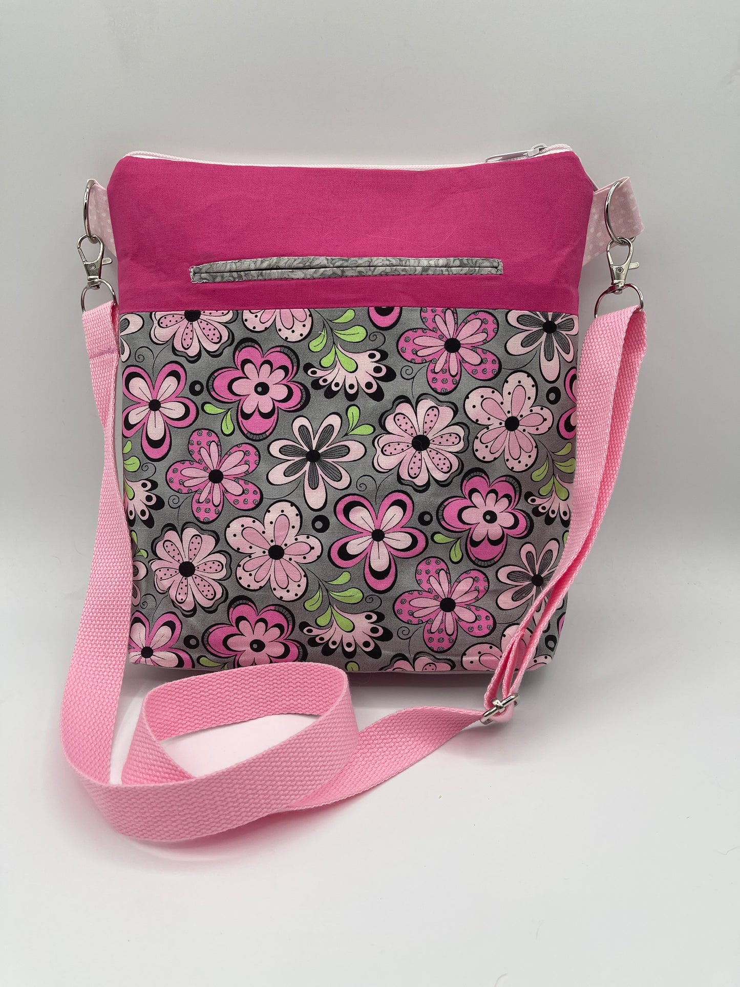 Sally Bag - Pink Flowers on Gray