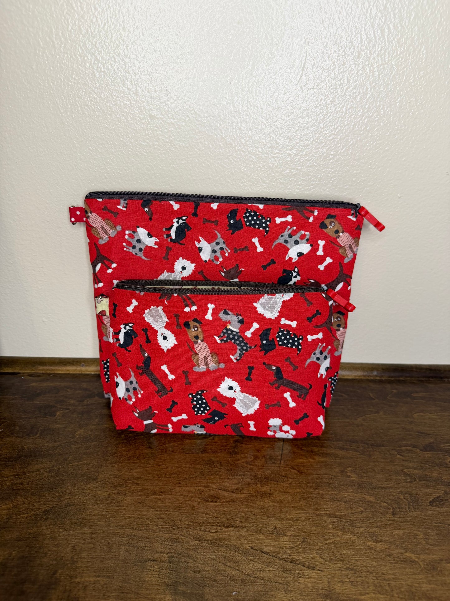 Flat Zipper Bag - Dogs on Red