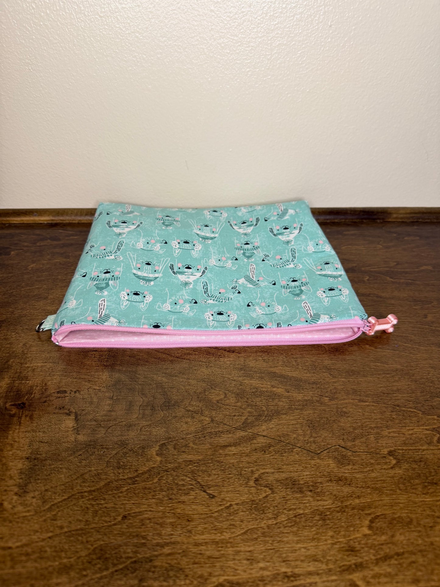 Flat Zipper Bag - Dog Sketches on Teal